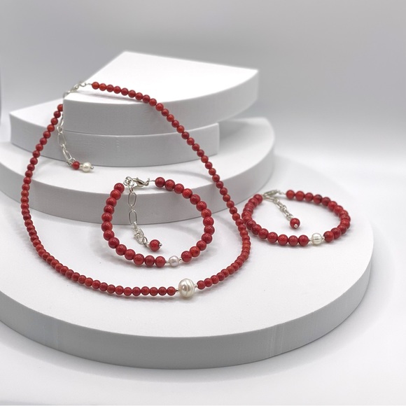 Simple but Beautiful Red Coral and Genuine Pearl Necklace - Picture 14 of 14